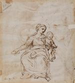 ECOLE ITALIENNE du XVIIème siècle. Au recto, Vierge à l'enfant...