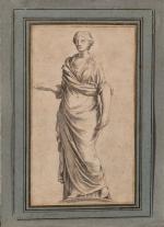 ECOLE FRANCAISE du XVIIIème siècle. "Statue de femme antique". Dessin...