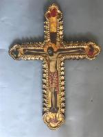 Croix d'iconostase
Cette belle crucifixion sur bois, peinte sur fond doré...