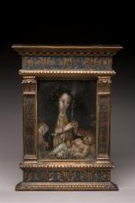 ECOLE FLAMANDE du XVIIème siècle. Vierge à l'Enfant avec saint...