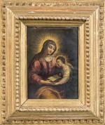 ECOLE ITALIENNE du XVIIème siècle. "L'éducation de la Vierge". Cuivre....