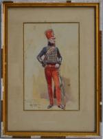 Alphonse LALAUZE (1872-1936)
Soldat au repos, 1914.
Aquarelle signée et datée en...