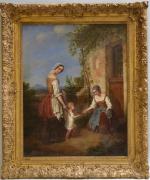 Louis COBLITZ (1814-1863)
Les premiers pas, 1842.
Huile sur toile signée et...
