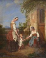 Louis COBLITZ (1814-1863)
Les premiers pas, 1842.
Huile sur toile signée et...