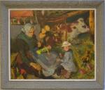 Henry SIMON (1910-1987)
La fileuse dans l'étable
Huile sur toile signée en...