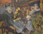 Henry SIMON (1910-1987)
La fileuse dans l'étable
Huile sur toile signée en...