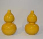 CHINE
Deux vases formant pendant, de forme double gourde à glaçure...