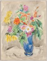 Henriette MOREL (1884-1956). Lot de deux oeuvres : Bouquet dans...