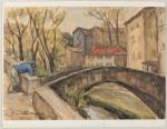 Henriette MOREL (1884-1956). "Petit pont". Aquarelle sur papier. Signée en...