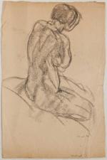 Pierre COMBET-DESCOMBES (1885-1966). Femme nue de dos, 1929. Fusain sur...