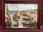 "Port breton". Aquarelle d'époque XXème siècle. 22 x 29 cm.