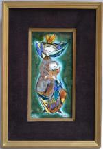 QUIMPER - Bel DELECOURT
Plaque émaillée représentant La Vierge au Hennin
19.5...