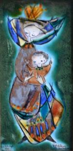 QUIMPER - Bel DELECOURT
Plaque émaillée représentant La Vierge au Hennin
19.5...