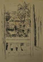 Jules CAVAILLES (1901-1977)
Fenêtre ouverte sur la rue aux palmiers
Encre signée...