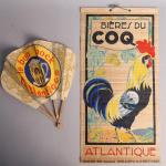 Bières du Coq Atlantique, éventails et tableau-store Déhel, importé du...
