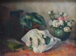 E. DE LA ROCHE (Fin XIXème)
Bouquets de roses
Huilesur toile signée...