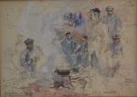 Charles FOUQUERAY (1869-1956)
Etude de marins, 1914.
Desin aquarellé signé et daté...