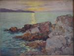 E. ROBERT (Début XXème)
Coucher de soleil sur les rochers, 1924.
Huile...