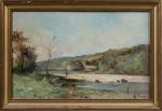 Marius MANIQUET (1822-1896), "Pêcheurs dans la rivière" Huile sur toile...