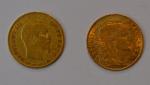 Deux pièces or 10 francs, 1859 et 1912