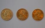 Trois pièces or 20 francs Helvetia 1927, 1935 (x2)
