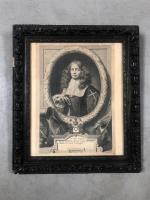 GRAVURE en noir représentant Messire Antoine d'Oms. Epoque XVIIe siècle....