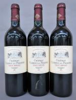 Bordeaux rouge. Trois bouteilles Château Cambon la Pelouse 2002 Haut...