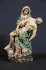 Pieta en terre cuite peinte, ép. XIX's. Haut : 34...