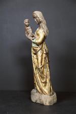 Vierge à l'Enfant en pierre sculptée dorée et patinée, ép....
