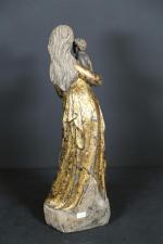 Vierge à l'Enfant en pierre sculptée dorée et patinée, ép....