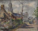 Léopold PERNES (1912-1980)
Bretagne, personnages près de l'église
Huile sur toile signée...