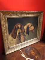 ECOLE FRANCAISE du XIXème siècle. "Deux chiens". Huile sur toile,...