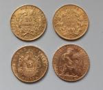 Quatre pièces de 20 francs or : Cérès 1851 A...
