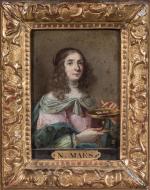 ECOLE HOLLANDAISE vers 1640. Portrait de femme en Sainte Lucie....