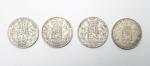 Quatre pièces de 5 francs en argent  Léopold II,...