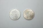 Deux pièces de 100 francs commémoratives en argent  :...