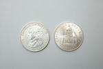 Deux pièces de 100 francs commémoratives en argent  :...
