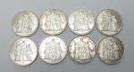 Huit pièces commémoratives de 10 francs en argent, 1965 (x3),...