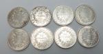 Huit pièces commémoratives de 10 francs en argent, 1965 (x3),...