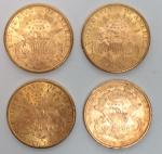 Quatre pièces de 20 dollars en or Liberté 1899 /...
