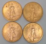 Quatre pièces de 20 dollars en or Saint-Gaudens 1908 -...