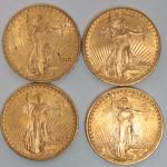 Quatre pièces de 20 dollars en or Saint-Gaudens 1910 (x2)...