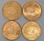 Quatre pièces de 20 dollars en or Saint-Gaudens 1924- 133.9...