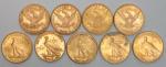 Neuf pièces de 10 dollars en or Liberté 1893 /...