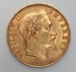 Pièce de 50 francs en or Napoléon III tête laurée...