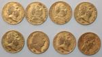 Huit pièces de 20 Francs or Louis XVIII 1814 A...