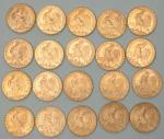 Vingt pièces de 20 francs or au Coq 1910 (x13)...
