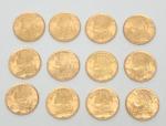 Douze pièces de 20 francs suisse en or 1935 -...