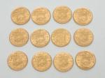 Douze pièces de 20 francs suisse en or 1935 -...