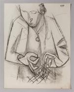 Pierre MONTHEILLET (1923-2011). « Femme cousant ». Fusain sur papier, non...
